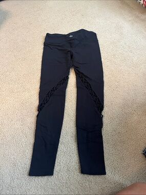 ALO Yoga Black Lattice-Panel High-Waist Leggings